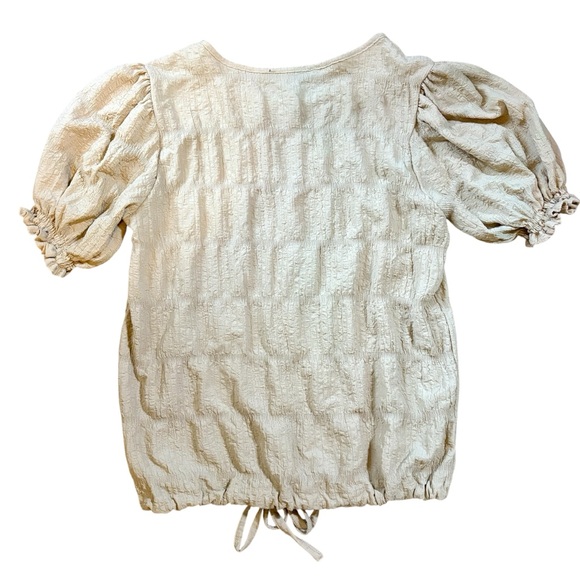 Fred David Beige Puff Sleeve Blouse Short Sleeve Dressy top Women’s Large EUC - Picture 2 of 5